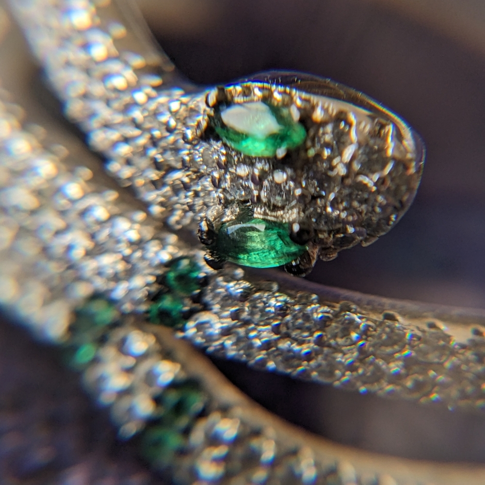 Emerald Accent Silver Snake Ring - Modern Women Jewelry - Picture 6 of 9